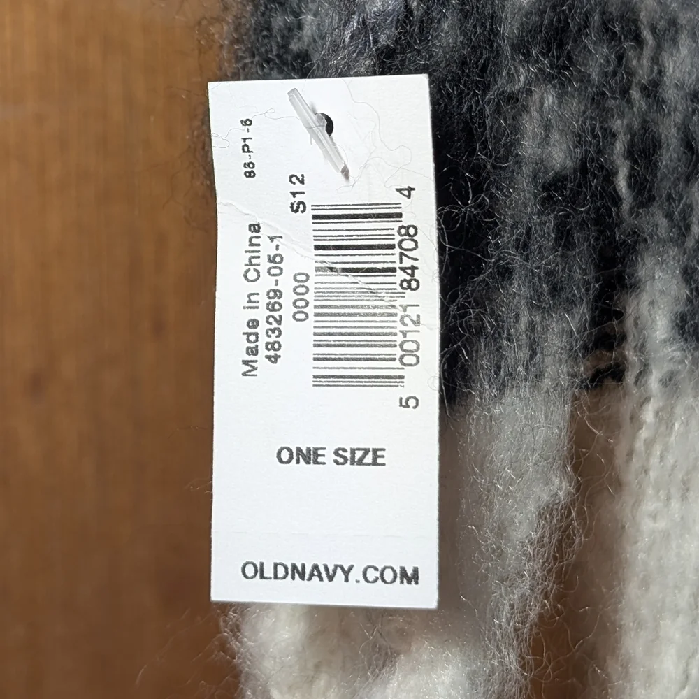 NWT Old Navy Monochrome Brushed Knit Scarf Tan Black Gray Ivory Chunky Stripes